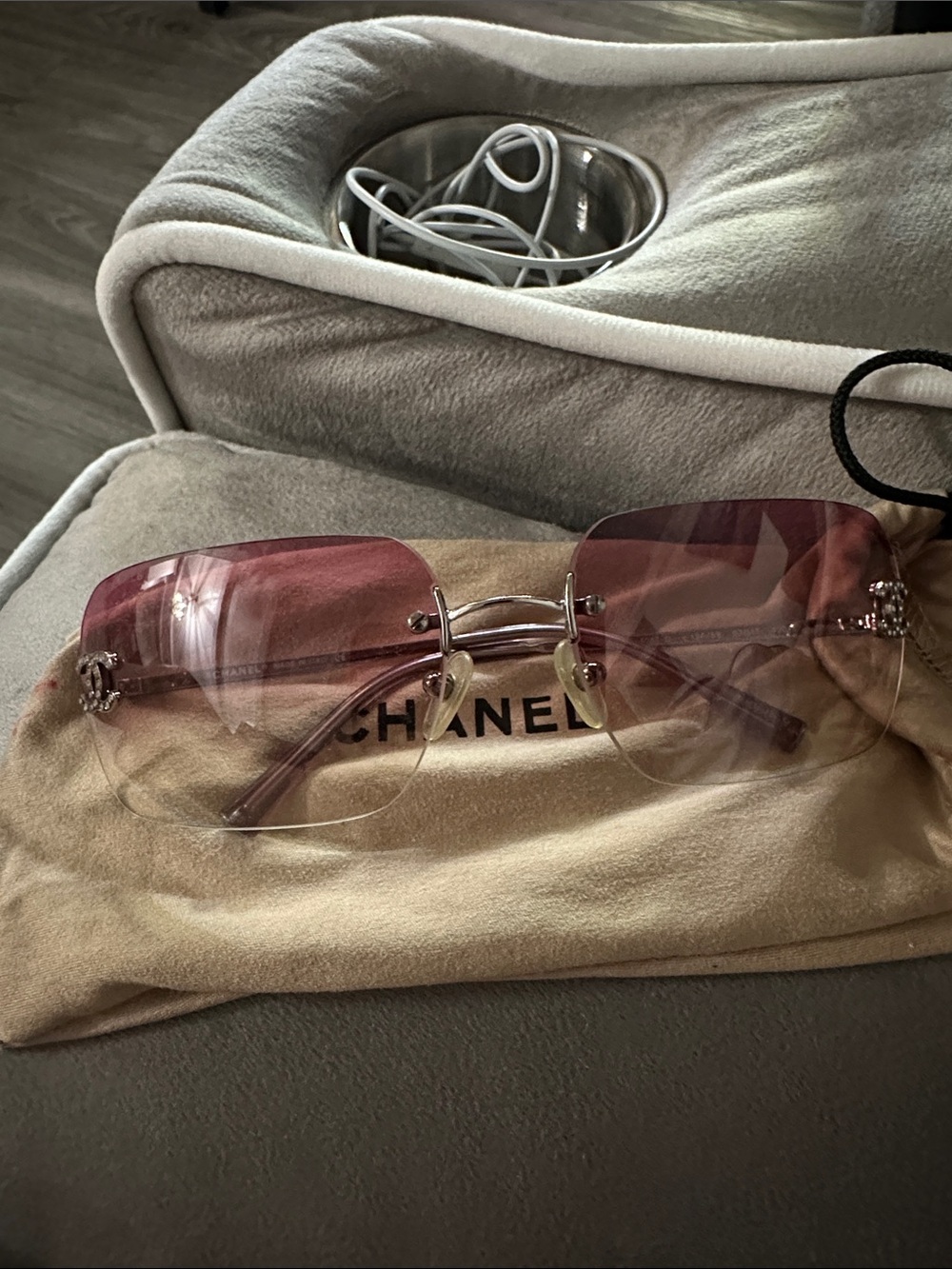 CHANEL Rimless Pink Gradient Lens Sunglasses
